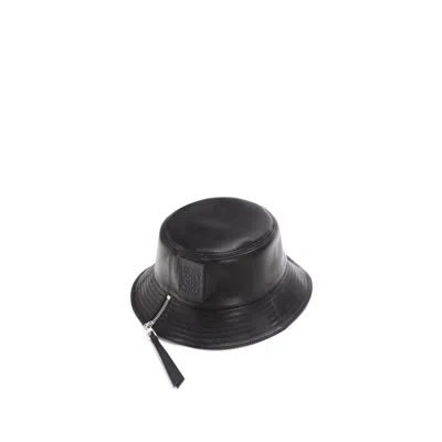 Loewe Mens Black Fisherman Brand-tab Leather Bucket Hat In Black