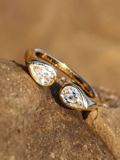 Brochu Walker Romance Pear Diamond Droplet Ring In Yellow Gold With Diamonds