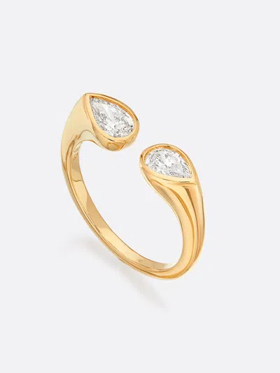 Brochu Walker Romance Pear Diamond Droplet Ring In Yellow Gold With Diamonds