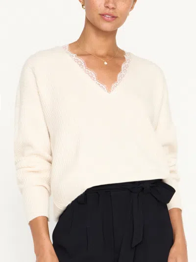 Brochu Walker The Ava Lace V Neck Sweater In Almond Combo