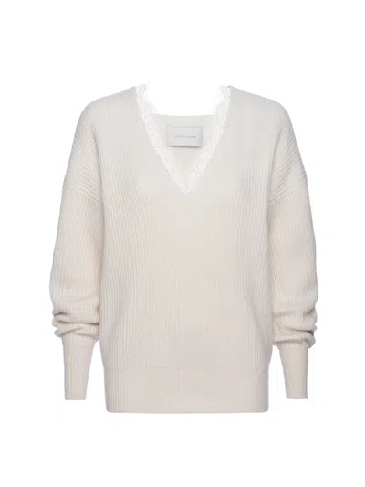 Brochu Walker The Ava Lace V Neck Sweater In Almond Combo