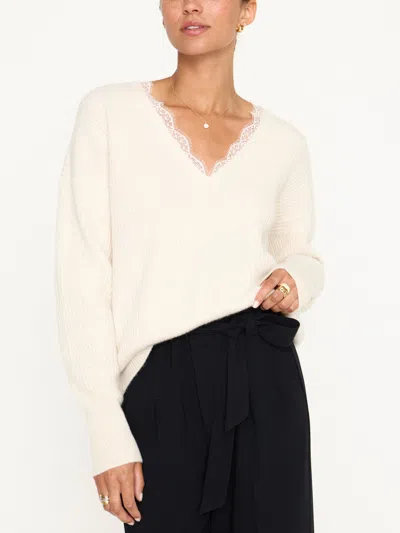 Brochu Walker The Ava Lace V Neck Sweater In Almond Combo