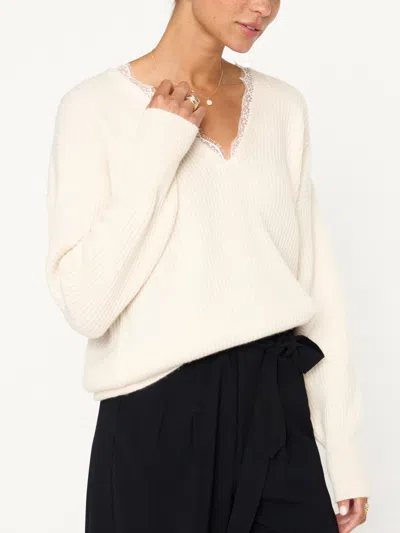 Brochu Walker The Ava Lace V Neck Sweater In Almond Combo