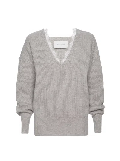 Brochu Walker The Ava Lace V Neck Sweater In Light Chia Mélange Combo