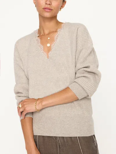 Brochu Walker The Ava Lace V Neck Sweater In Light Chia Mélange Combo