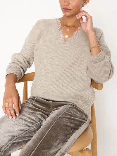 Brochu Walker The Ava Lace V Neck Sweater In Light Chia Mélange Combo