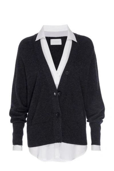Brochu Walker The Callie Layered Looker Cardigan In Dark Charcoal Melange With White Underlayer