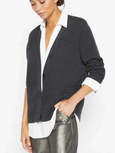 Brochu Walker The Callie Layered Looker Cardigan In Dark Charcoal Melange With White Underlayer