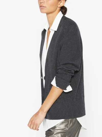 Brochu Walker The Callie Layered Looker Cardigan In Dark Charcoal Melange With White Underlayer