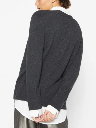 Brochu Walker The Callie Layered Looker Cardigan In Dark Charcoal Melange With White Underlayer