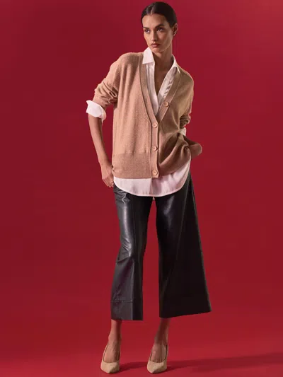 Brochu Walker The Callie Layered Looker Cardigan In Camel Mélange With White Underlayer