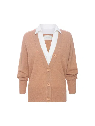 Brochu Walker The Callie Layered Looker Cardigan In Camel Mélange With White Underlayer