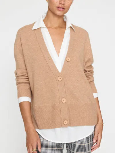 Brochu Walker The Callie Layered Looker Cardigan In Camel Mélange With White Underlayer
