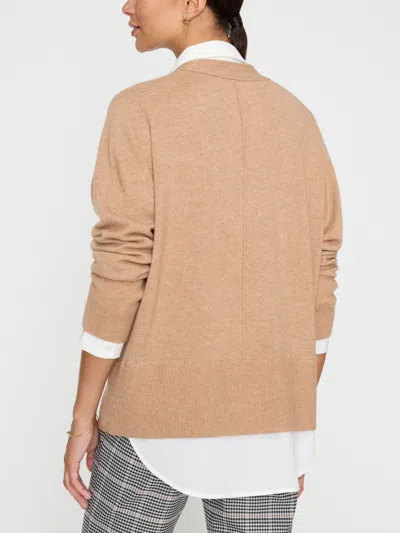 Brochu Walker The Callie Layered Looker Cardigan In Camel Mélange With White Underlayer
