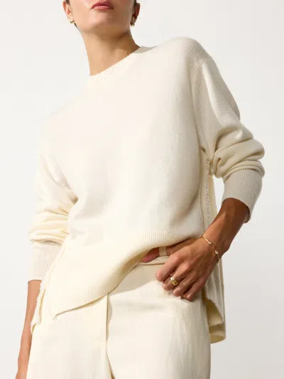 Brochu Walker The Fenton Crewneck Fringe Sweater In Almond