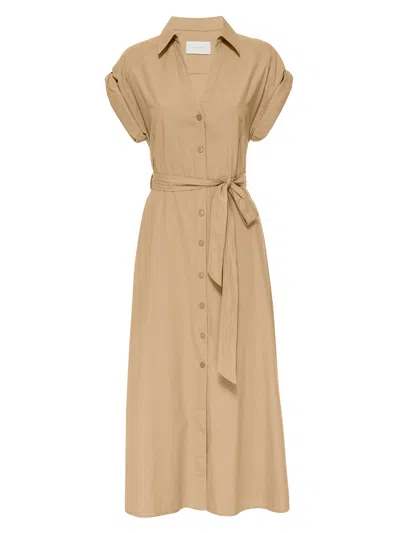 Brochu Walker Fia Belted Short-sleeve Poplin Midi Shirtdress In Sahara