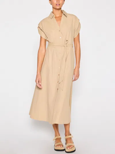 Brochu Walker Fia Belted Short-sleeve Poplin Midi Shirtdress In Sahara