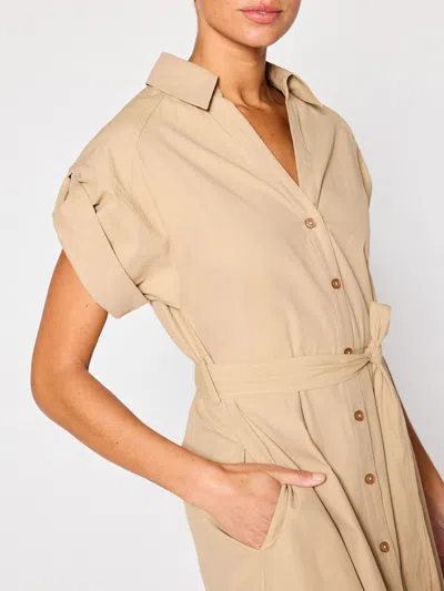 Brochu Walker Fia Belted Short-sleeve Poplin Midi Shirtdress In Sahara