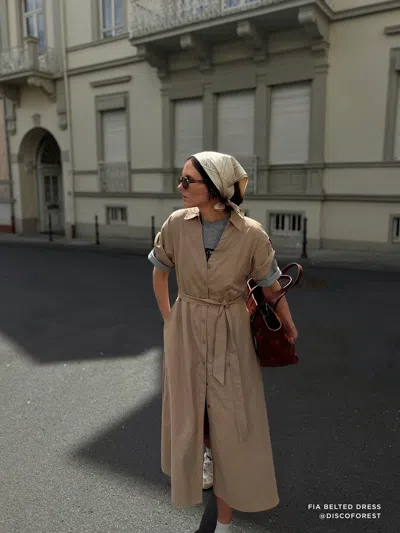Brochu Walker Fia Belted Short-sleeve Poplin Midi Shirtdress In Sahara