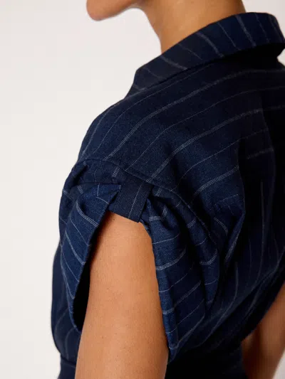 Brochu Walker The Fia Belted Stripe Dress In Navy Pinstripe