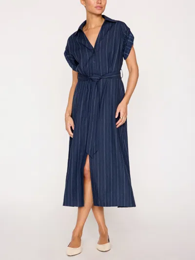 Brochu Walker The Fia Belted Stripe Dress In Navy Pinstripe
