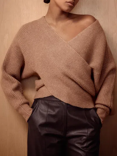 Brochu Walker The Hughes Wrap Front Sweater In Camel Mélange