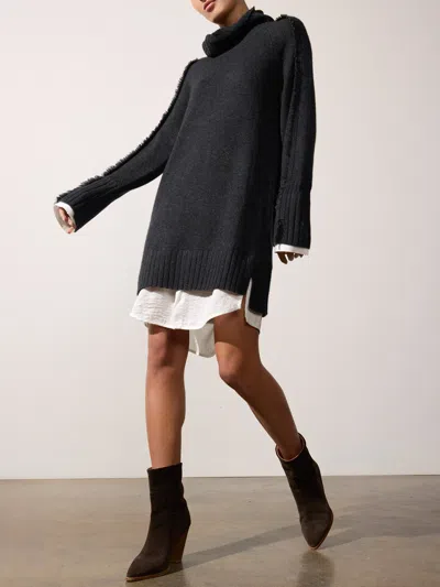 Brochu Walker The Jolie Layered Fringe Dress In Dark Charcoal With White