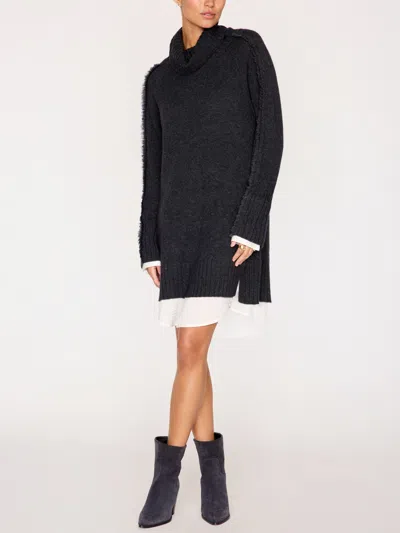 Brochu Walker The Jolie Layered Fringe Dress In Dark Charcoal With White