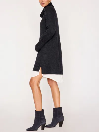 Brochu Walker The Jolie Layered Fringe Dress In Dark Charcoal With White