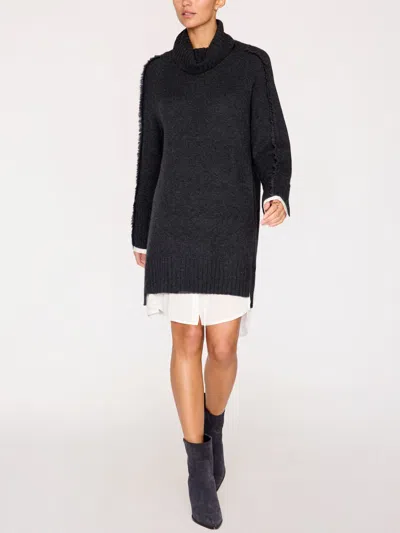 Brochu Walker The Jolie Layered Fringe Dress In Dark Charcoal With White