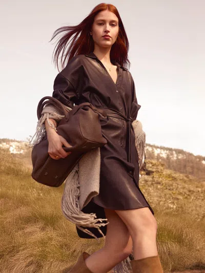 Brochu Walker The Kate Belted Vegan Leather Dress In Timber