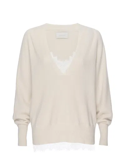 Brochu Walker The Lace Vee Looker Pullover In Ivory With White Lace