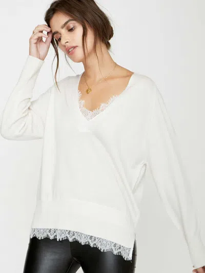 Brochu Walker The Lace Vee Looker Pullover In Ivory With White Lace