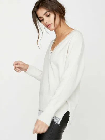 Brochu Walker The Lace Vee Looker Pullover In Ivory With White Lace
