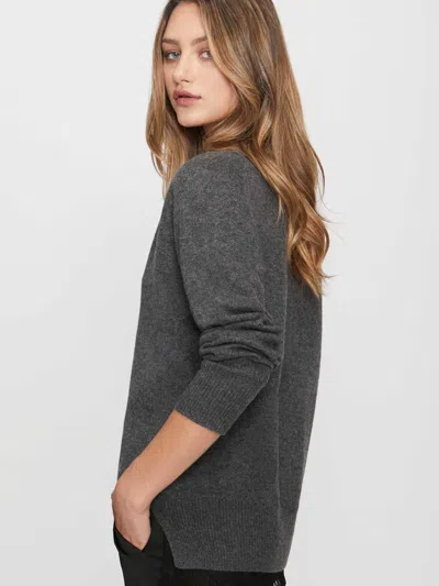 Brochu Walker The Lace Vee Looker Pullover In Dark Charcoal Melange With Black Lace