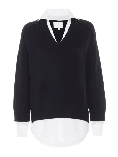 Brochu Walker The Looker Layered V-neck In Black Onyx With White Underlayer