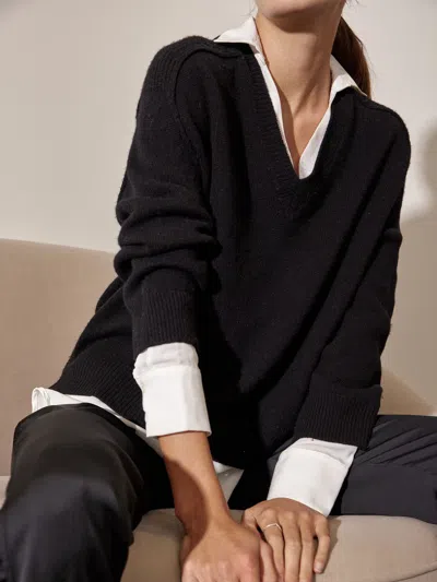 Brochu Walker The Looker Layered V-neck In Black Onyx With White Underlayer