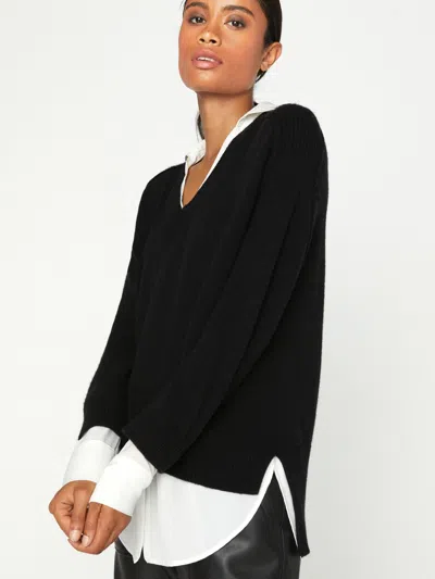 Brochu Walker The Looker Layered V-neck In Black Onyx With White Underlayer