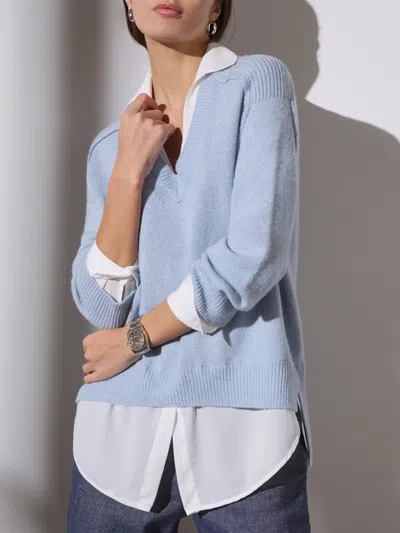 Brochu Walker The Looker Layered V-neck In Skye Blue Melange With White Underlayer