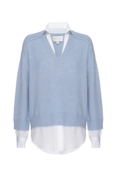 Brochu Walker The Looker Layered V-neck In Skye Blue Melange With White Underlayer