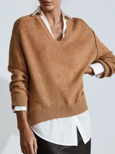 Brochu Walker The Looker Layered V-neck In Camel With White Underlayer