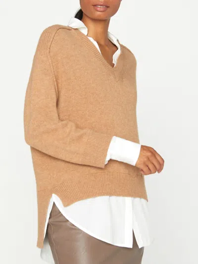 Brochu Walker The Looker Layered V-neck In Camel With White Underlayer