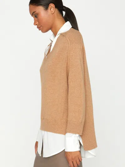 Brochu Walker The Looker Layered V-neck In Camel With White Underlayer