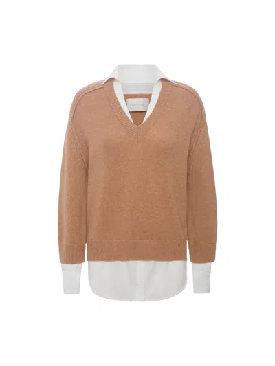 Brochu Walker The Looker Layered V-neck In Camel With White Underlayer
