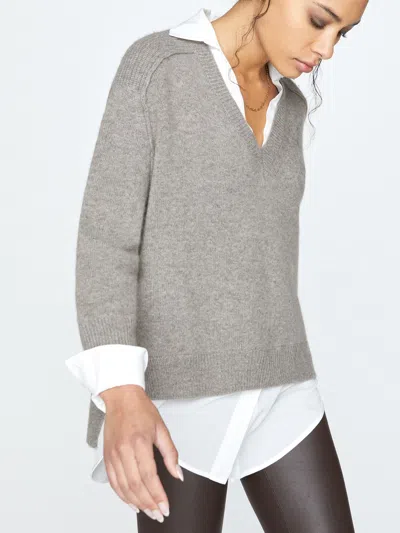 Brochu Walker The Looker Layered V-neck In Otter Melange With White Underlayer