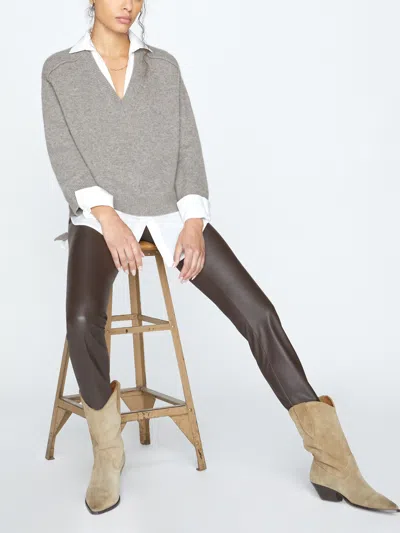 Brochu Walker The Looker Layered V-neck In Otter Melange With White Underlayer