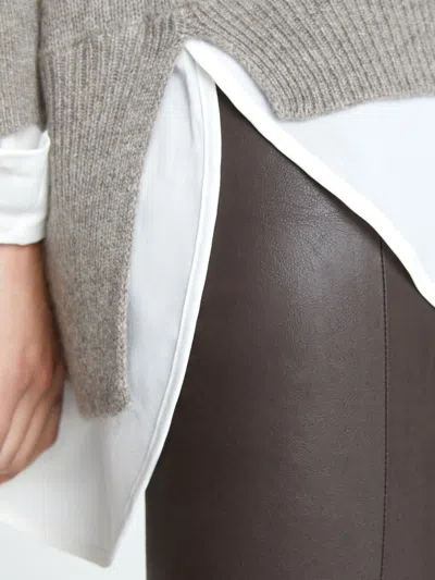 Brochu Walker The Looker Layered V-neck In Otter Melange With White Underlayer