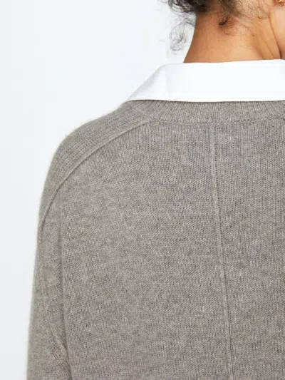 Brochu Walker The Looker Layered V-neck In Otter Melange With White Underlayer