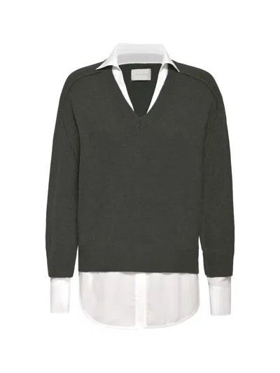 Brochu Walker The Looker Layered V-neck In Hunter With White