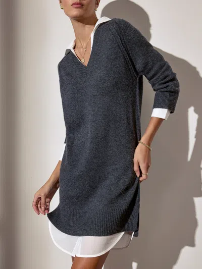 Brochu Walker The Looker Layered V-neck Dress In Charcoal With White Underlayer